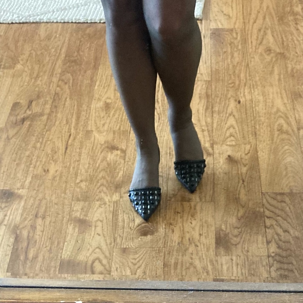 Antonio Melani Vivica Black Leather Pointed Toe Stud Kitten Heel - Picture 12 of 12